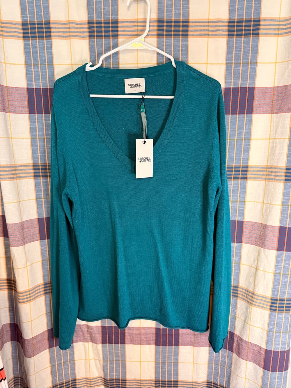 Stitches and Stripes Teal Crewneck Knit Sweater